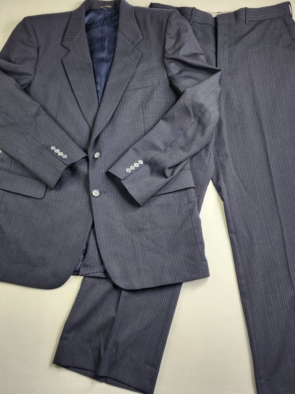 VTG Woodmere Mens 44L 34x34 Black Pinstripe Sport Jacket Pants Suit 90s Pockets